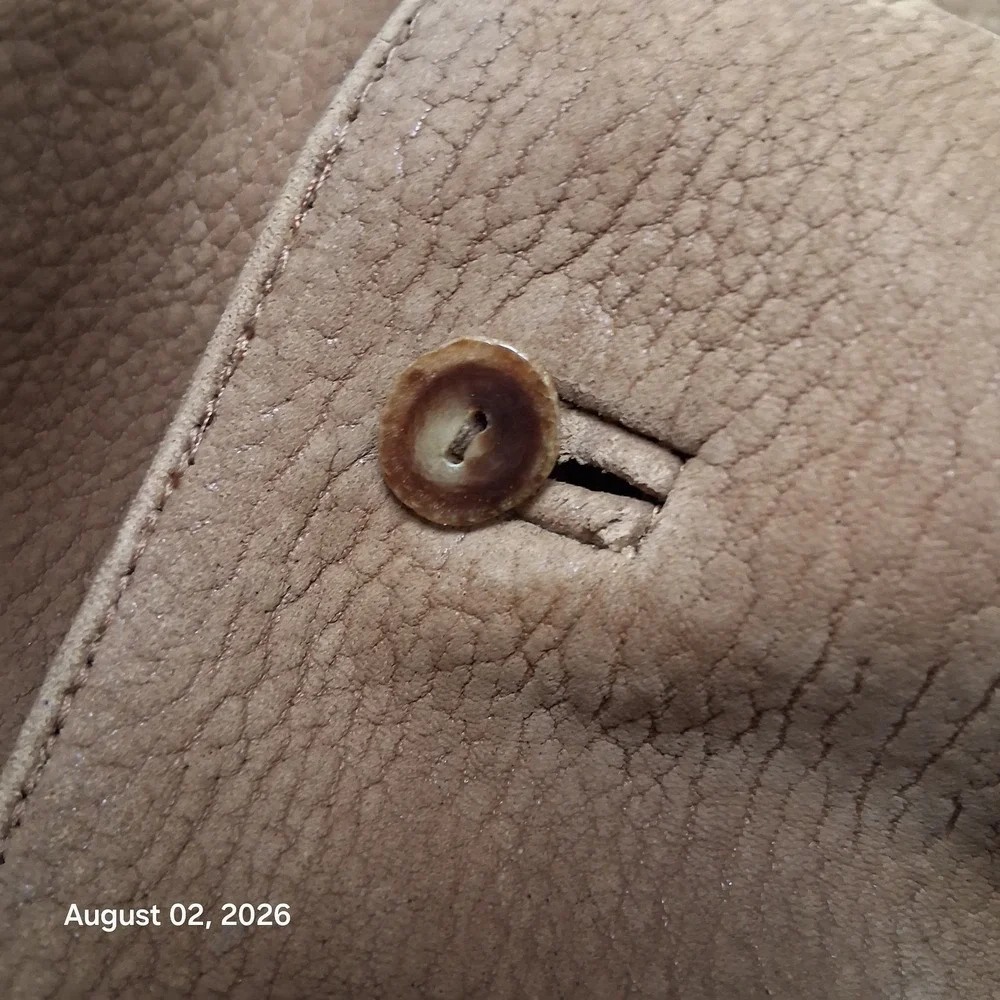 Vintage Eros Modelli Mens Brown Leather Field Jacket Medium Wooden Buttons